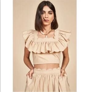 Hunter Bell Kate Beige Khaki Ruffle Crop Top Size 4